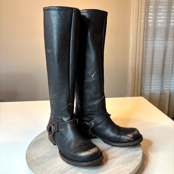 freebird Shoes - Freebird HAAVN Black Leather Tall Harness Boots Women’s Size 9 Distressed